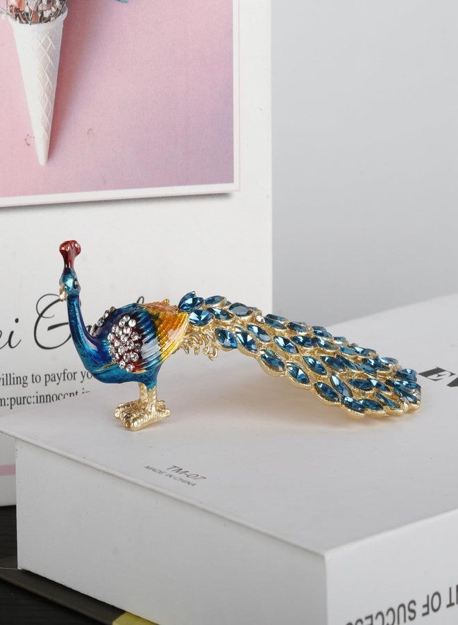 SEVENBEES Enameled Peacock Jewelry Box - Hand-Painted Collectible Figurine with Crystal Rhinestones, Ideal for Rings and Earrings, Perfect for Women and Girls - Image 4